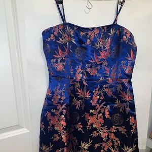 BLUE SPAGHETTI STRAP DRESS W PATTERN